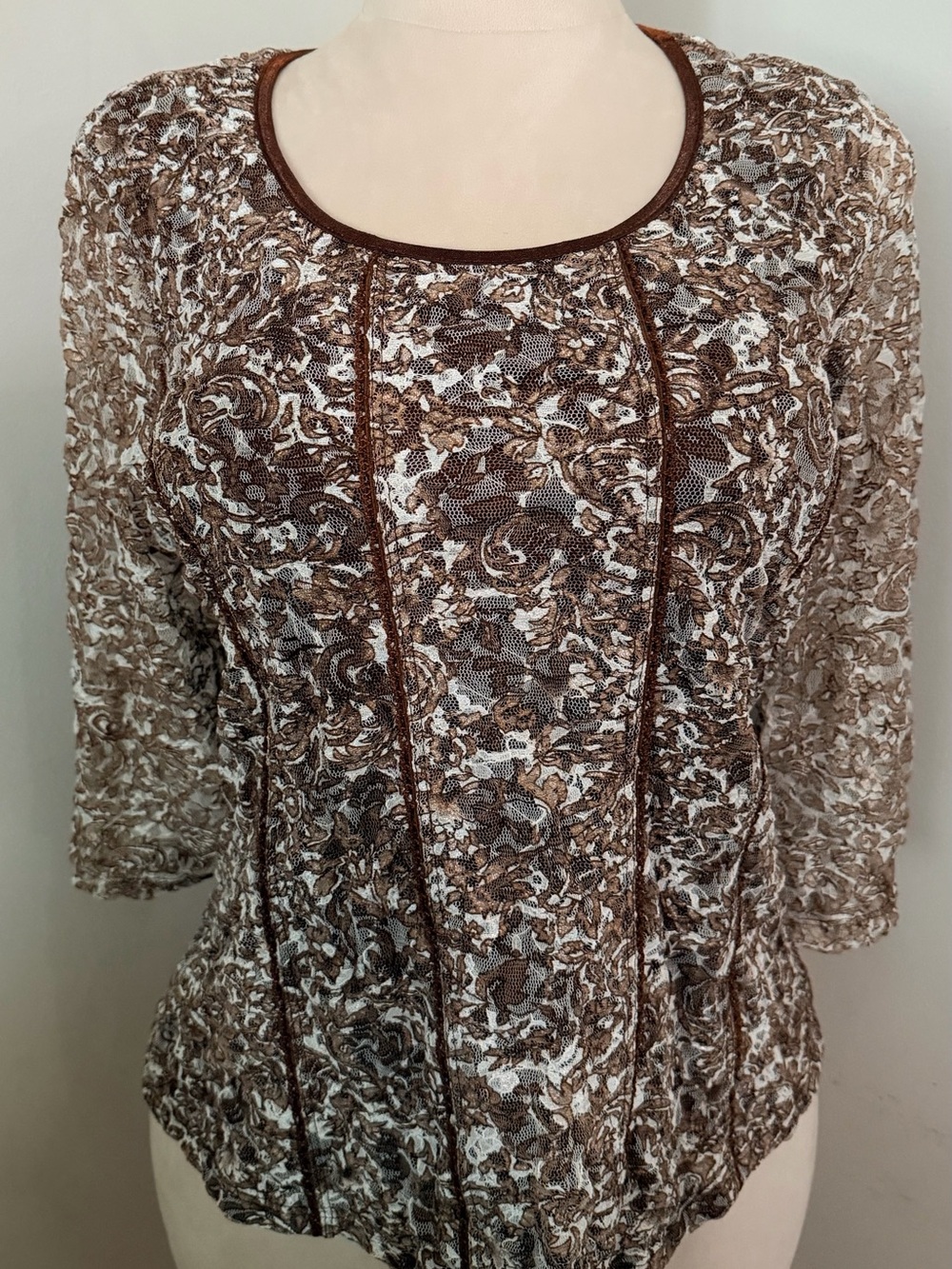 Christopher & Banks Brown Floral Lace Y2K Whimsygoth Boho Fairy Coquette Tunic